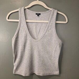 Express Women's Deep V-Neck Tank Top Cropped Ribbed Size S Gray